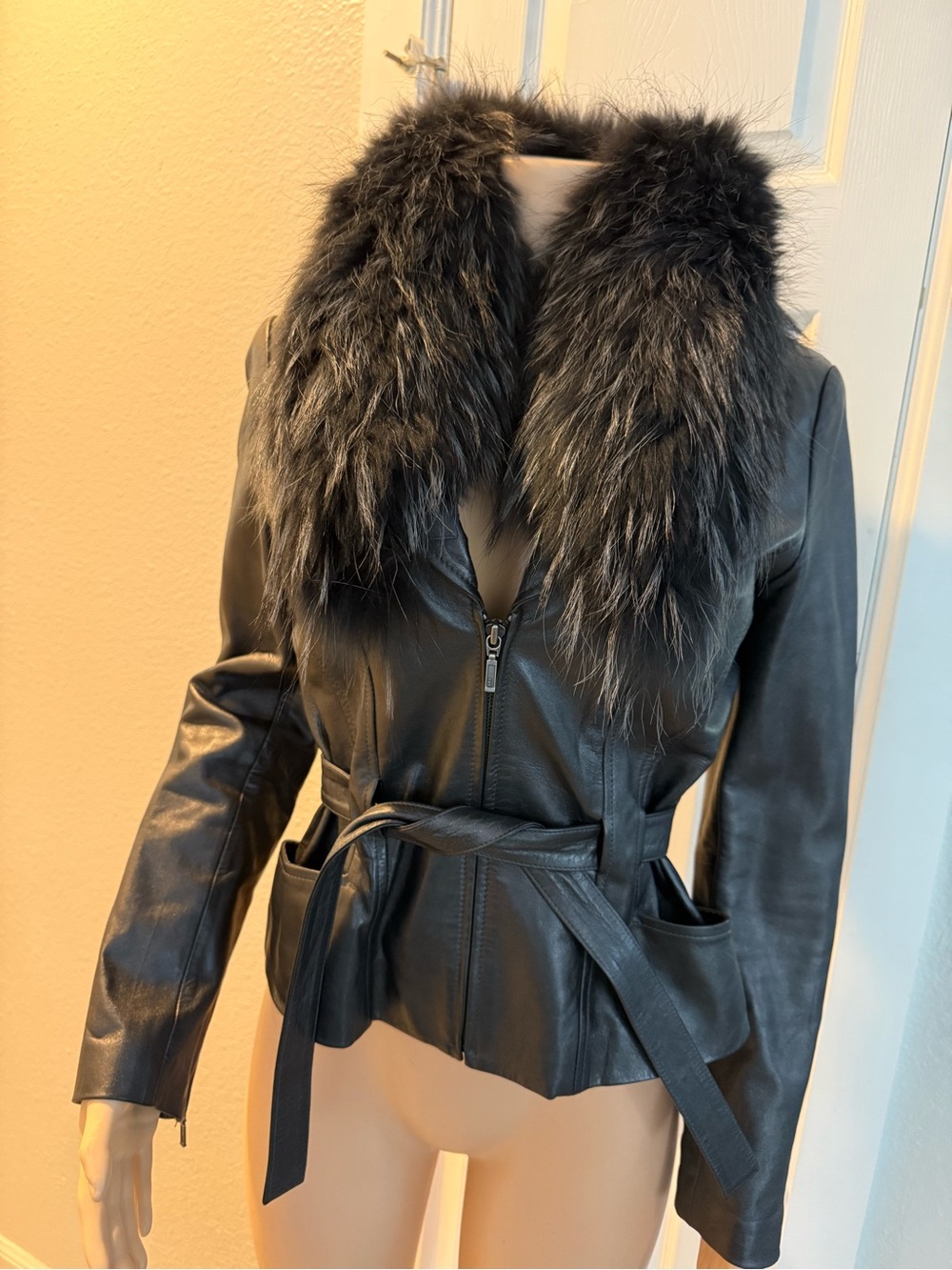 Cache Vintage lamb skin Deep metalic grey coat size 8